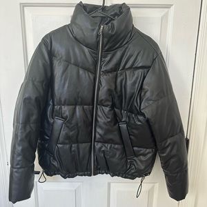 Faux Leather Puffer Coat